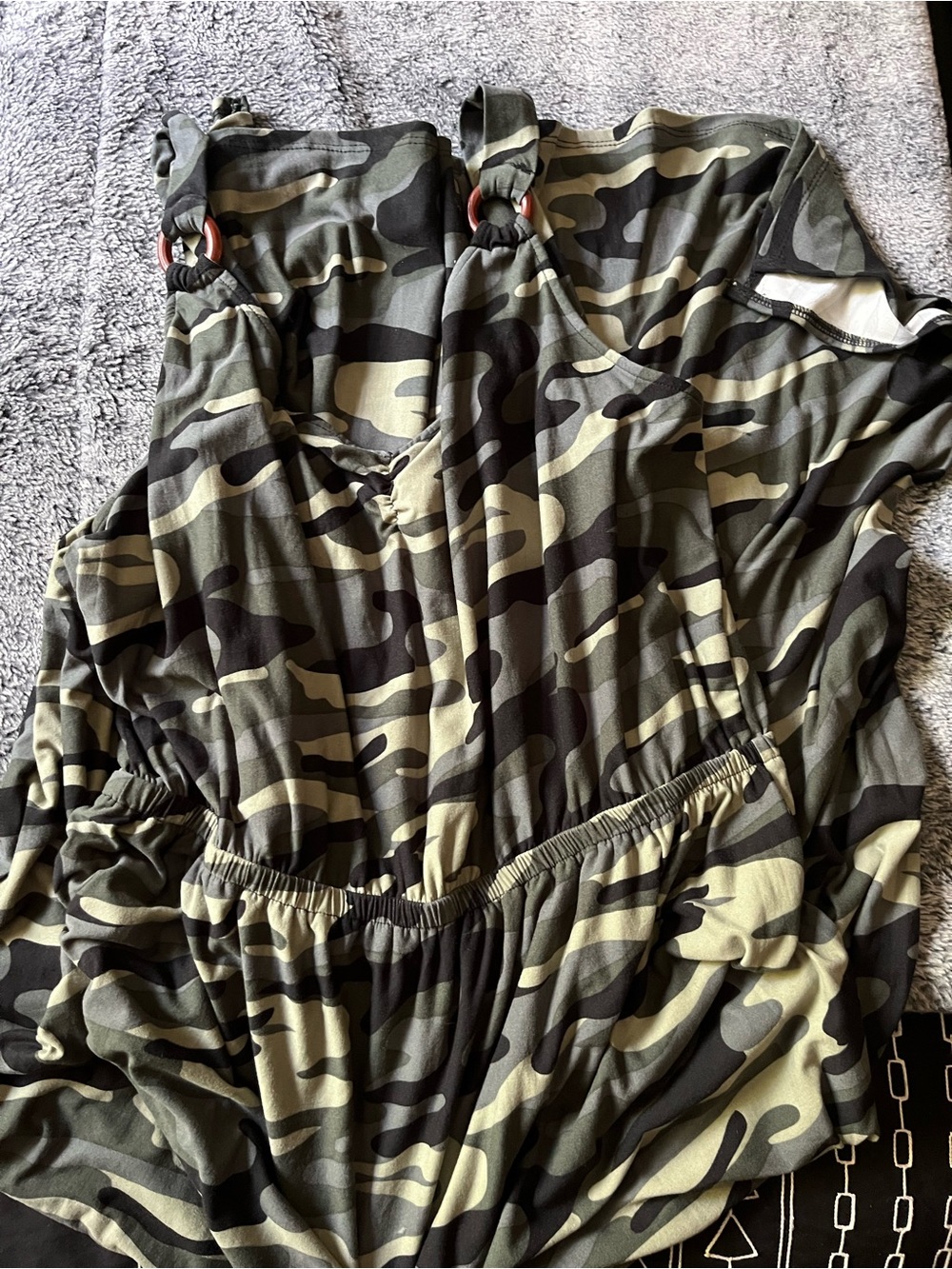 Derek Heart Olive & Black Camo Romper